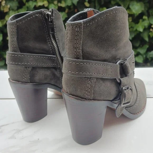 Coach Suede 3.5" Block Heel Harness Bootie In Grey Women's Size 7.5 - Picture 7 of 10